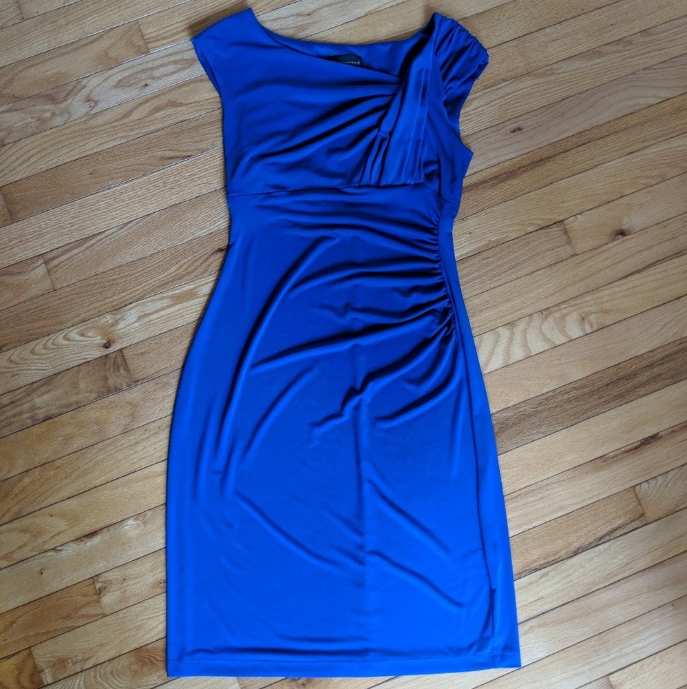 Connected Apparel ruched blue dress